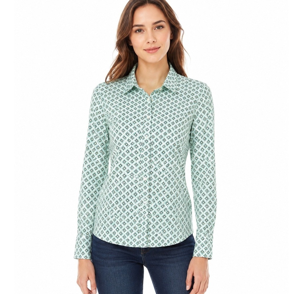 J.Crew The Perfect Shirt Green Geometric Tile Print Button Down XS 23871